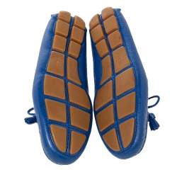 Pre Owned Prada Blue Leather Tassel Bow Slip On Loafers Size 37