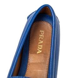 Pre Owned Prada Blue Leather Tassel Bow Slip On Loafers Size 37