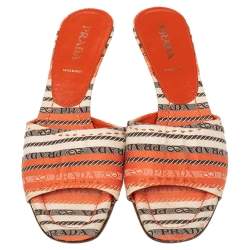 Pre Owned Prada Multicolor Fabric Open Toe Slide Sandals Size 38.5