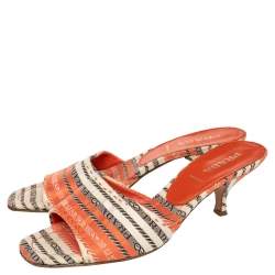 Pre Owned Prada Multicolor Fabric Open Toe Slide Sandals Size 38.5
