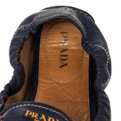 Pre Owned Prada Blue Leather Scrunch Slip On Loafers Size 39.5