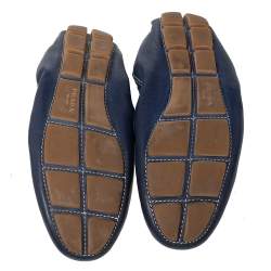 Pre Owned Prada Blue Leather Scrunch Slip On Loafers Size 39.5