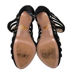 Pre Owned Prada Black Suede Cutout Gladiator Sandals Size 39