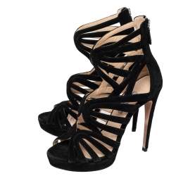 Pre Owned Prada Black Suede Cutout Gladiator Sandals Size 39
