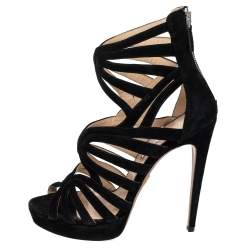 Pre Owned Prada Black Suede Cutout Gladiator Sandals Size 39
