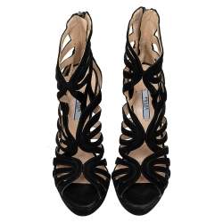 Pre Owned Prada Black Suede Cutout Gladiator Sandals Size 39