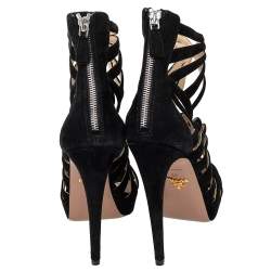 Pre Owned Prada Black Suede Cutout Gladiator Sandals Size 39