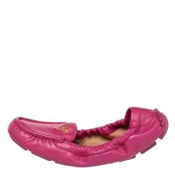 Pre Owned Prada Pink Leather Scrunch Slip On Loafers Size 40
