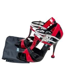 Pre Owned Prada Tri Color Patent Leather and Snakeskin Strappy Sandals Size 37.5