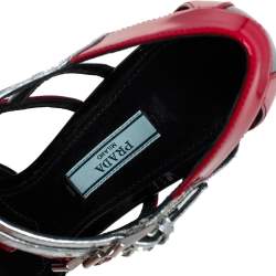Pre Owned Prada Tri Color Patent Leather and Snakeskin Strappy Sandals Size 37.5