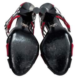 Pre Owned Prada Tri Color Patent Leather and Snakeskin Strappy Sandals Size 37.5