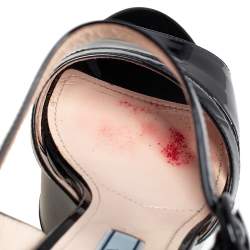 Pre Owned Prada Black Patent Leather Ankle Strap Block Heel Platform Sandals Size 38.5