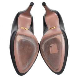 مملوكة مسبقًا حذاء كعب عالي برادا جلد أسود بنعل سميك مقاس 36.5