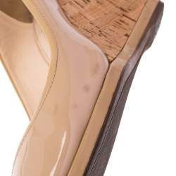 Pre Owned Prada Beige Patent Leather Peep Toe Cork Wedges Pumps Size 38