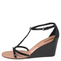 Pre Owned Prada Black Patent Leather Strappy Sandals Size 41