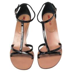 Pre Owned Prada Black Patent Leather Strappy Sandals Size 41