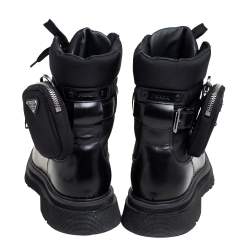 Pre Owned Prada Black Leather and Nylon Monolith Ankle Boots Size FR 39.5