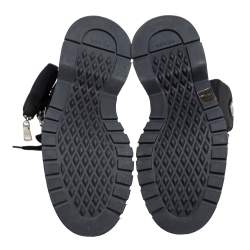 Pre Owned Prada Black Leather and Nylon Monolith Ankle Boots Size FR 39.5