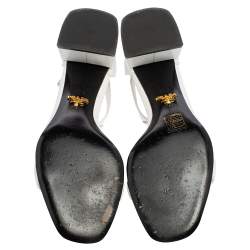 Pre Owned Prada White Leather T Strap Block Heel Sandals Size 38.5