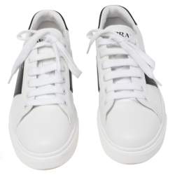 Pre Owned Prada White/Black Leather Low Top Sneakers Size 38