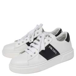 Pre Owned Prada White/Black Leather Low Top Sneakers Size 38