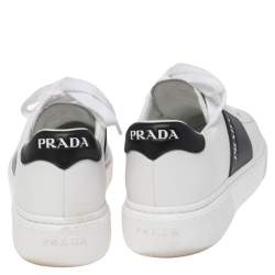 Pre Owned Prada White/Black Leather Low Top Sneakers Size 38