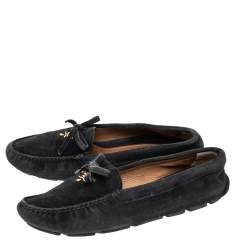 Pre Owned Prada Black Suede Bow Loafers Size 37