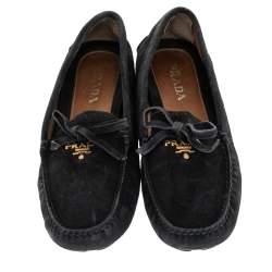 Pre Owned Prada Black Suede Bow Loafers Size 37