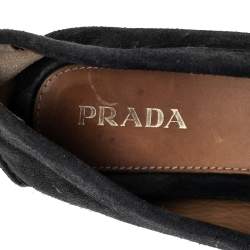 Pre Owned Prada Black Suede Bow Loafers Size 37