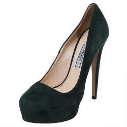Pre Owned Prada Green Suede Platform Pumps Size 36