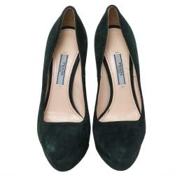Pre Owned Prada Green Suede Platform Pumps Size 36