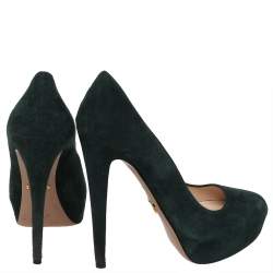 Pre Owned Prada Green Suede Platform Pumps Size 36