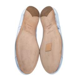 Pre Owned Prada Metallic Blue Leather Cap Toe Bow Ballet Flats Size 38.5