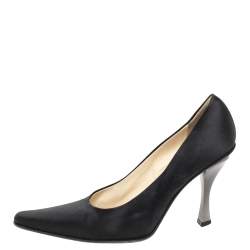 Prada Black Satin Pointed Toe Pumps Size 38.5