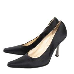 Prada Black Satin Pointed Toe Pumps Size 38.5
