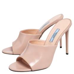 Pre Owned Prada Beige Leather Open Toe Slide Sandals Size 38