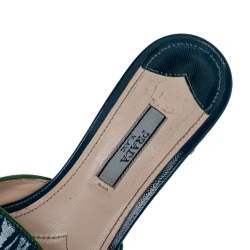 Pre Owned Prada Blue Patent Saffiano Leather Block Heel Slide Sandals Size 37