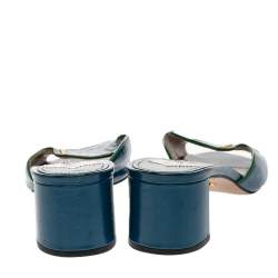 Pre Owned Prada Blue Patent Saffiano Leather Block Heel Slide Sandals Size 37