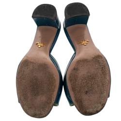 Pre Owned Prada Blue Patent Saffiano Leather Block Heel Slide Sandals Size 37