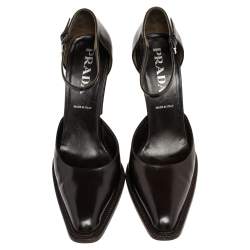 Pre Owned  Prada Brown Leather D'orsay Ankle Strap Pumps Size 38