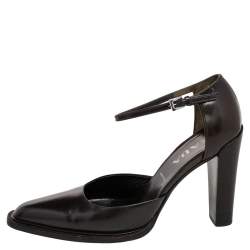 Pre Owned  Prada Brown Leather D'orsay Ankle Strap Pumps Size 38