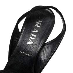 Pre Owned Prada Black Suede Wedge Slingback Sandals Size 37.5