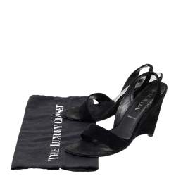 Pre Owned Prada Black Suede Wedge Slingback Sandals Size 37.5