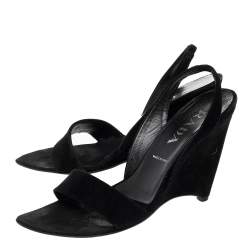 Pre Owned Prada Black Suede Wedge Slingback Sandals Size 37.5