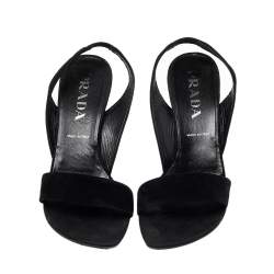 Pre Owned Prada Black Suede Wedge Slingback Sandals Size 37.5