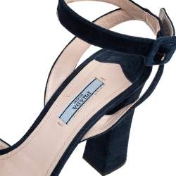 Pre Owned Prada Navy Blue Suede Ankle Strap Platform Sandals Size 40