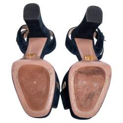 Pre Owned Prada Navy Blue Suede Ankle Strap Platform Sandals Size 40