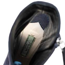 Pre Owned Prada Blue Suede Cut Out Lace Up Open Toe Block Heel Ankle Boots Size 36