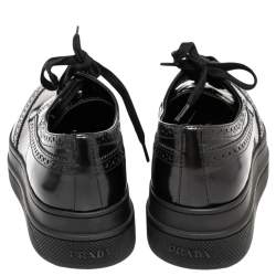 Pre Owned حذاء رياضي برادا جلد أسود بروغي نعل سميك مقاس 37.5