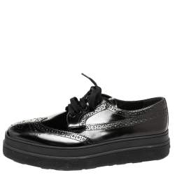 Pre Owned حذاء رياضي برادا جلد أسود بروغي نعل سميك مقاس 37.5